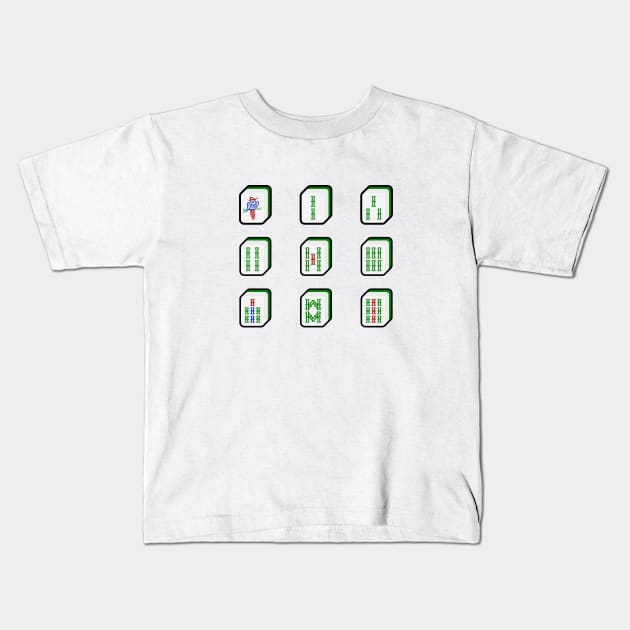 Mahjong Tiles Bamboo Suit 麻雀索子 - Sticks, Strings, Bams, Bird | I Love Mahjong | Cantonese Kids T-Shirt by PawaPotto